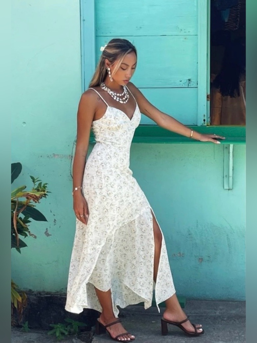 12th Tribe Floral Slip Dress with Spaghetti Straps - Picture 4 of 8